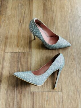 Elisabet Tang Crystal Pumps Silver Rhinestone Women 8 Pointed Toe Stiletto Party